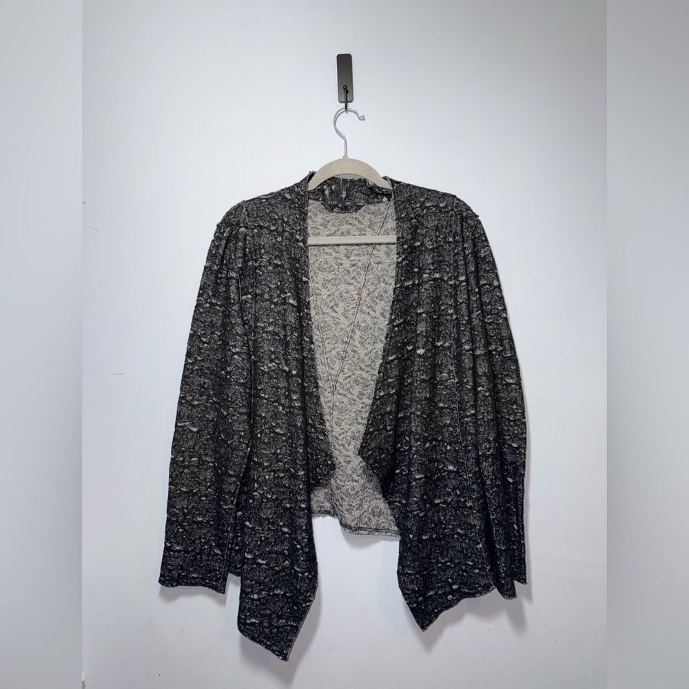 EILEEN FISHER Textured Wool blend Draped Open-Front Cardigan Sweater Size L EUC